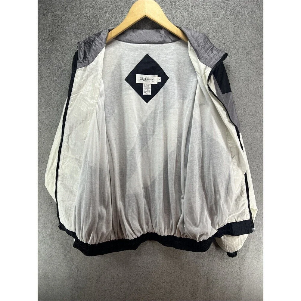 Vtg Oleg Cassini Lined Jacket Black White Gray Windbreaker Size‎ XL 80s - Picture 5 of 7